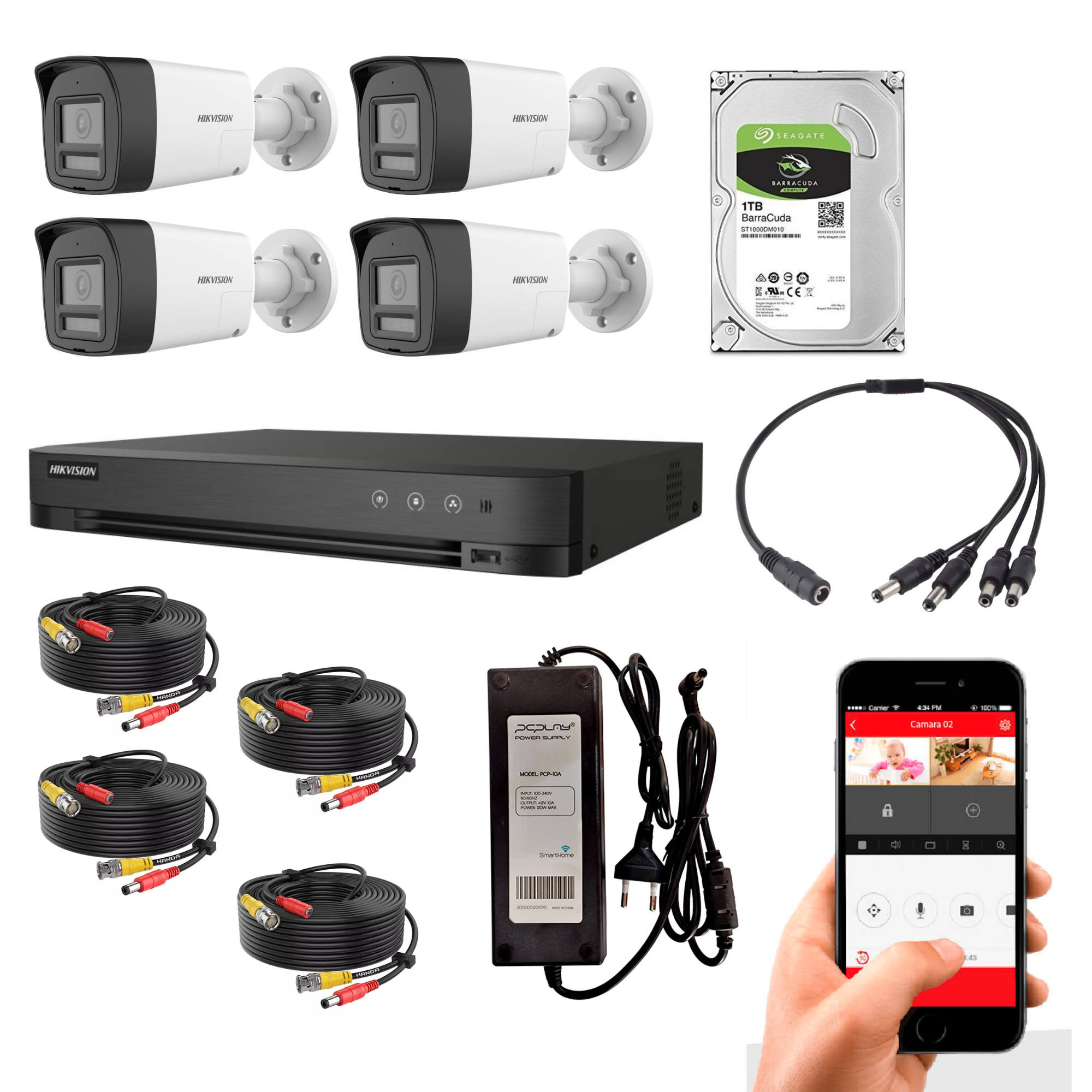 Kit análogo 4 cámaras con audio bidireccional (app) Hikvision